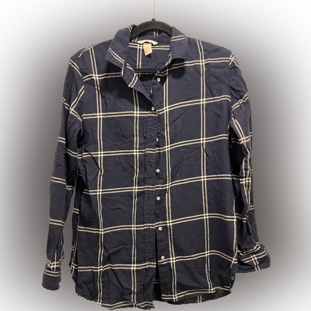 H&m blue and white plaid button up size 8